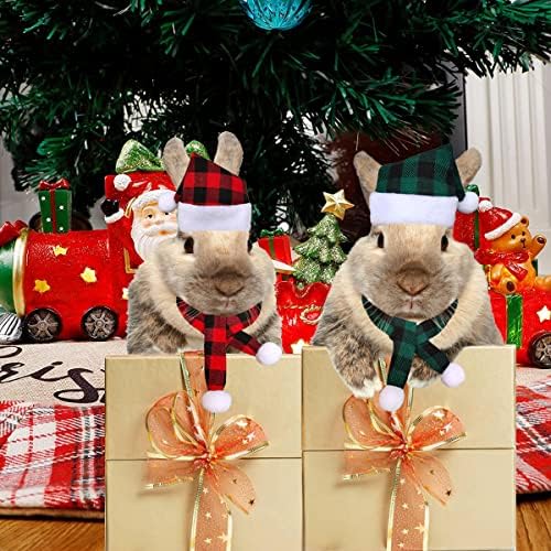 FUEAWIM 8 Опаковки Коледна Шапка за Малки Животни с Шал в Клетка от Бъфало, Морско Свинче, Коледен Костюм на Зайче, Хамстер, Таралеж,