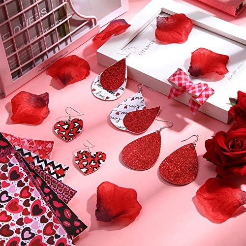 Комплект за направата на Обици на Свети Валентин, 12 Листа от Изкуствена Кожа с Принтом под формата на Влюбен Сърцето, Комплект