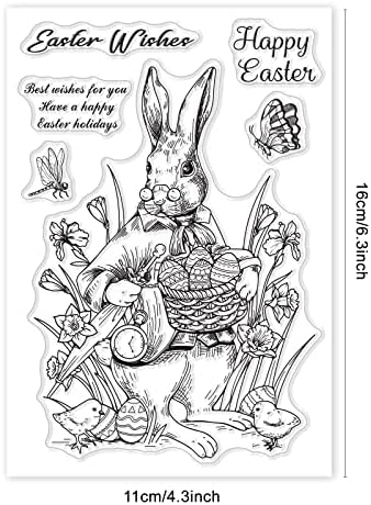 GLOBLELAND Бъни Rabbit Прозрачни Печати Кошница за Щастливи Великденски Яйца Прозрачни Силиконови Печати за Направата на Картичките