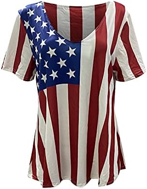 Дамски Ризи NEARTIME, Отгоре С V-образно деколте и Къс Ръкав с Принтом на Американското, Ежедневна Блуза С Принтом на Деня на Независимостта